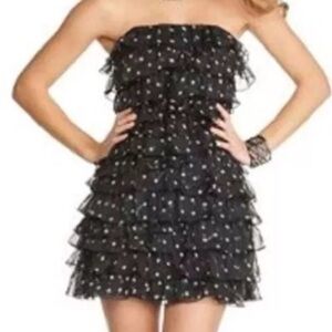 Vintage Guess polka dot strapless ruffled mini dress